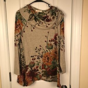 Cactus + Pearl Tunic Sweater Womens Medium Cottage Autumn Fall Boho Artsy Rustic